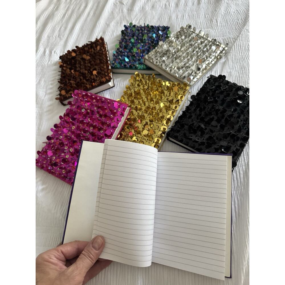 Lot of 7 Notebooks Journals Sequin Multicolor Diary Black Pink Silver Brown Gold - Picture 3 of 7